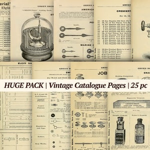 Vintage Catalogue Pages | 25 pc | printable antique junk journal paper, digital collage sheet, old journaling ephemera, 1800's scrapbook kit