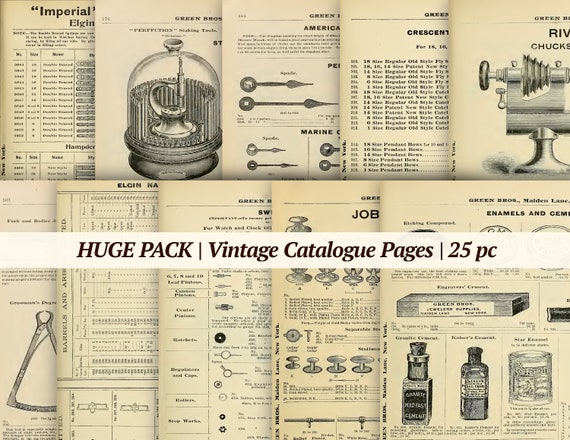 Vintage Catalogue Pages | 25 pc | printable antique junk journal paper, digital collage sheet, old journaling ephemera, 1800's scrapbook kit