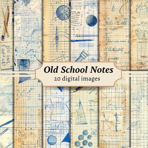 Alte Schulnotizen, Digitale Papiere, Vintage Junk Journal Seiten, Scholar Scrapbook Hintergrund Kit, Antike Textur druckbar, Studie Handschrift