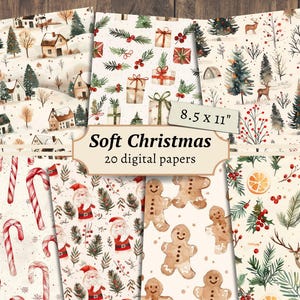 Soft Christmas Digital Papers, Scrapbook Kit, Neutral Christmas Printable, Xmas Junk Journal Page, Cute Holidays Ephemera, Card Making Sheet