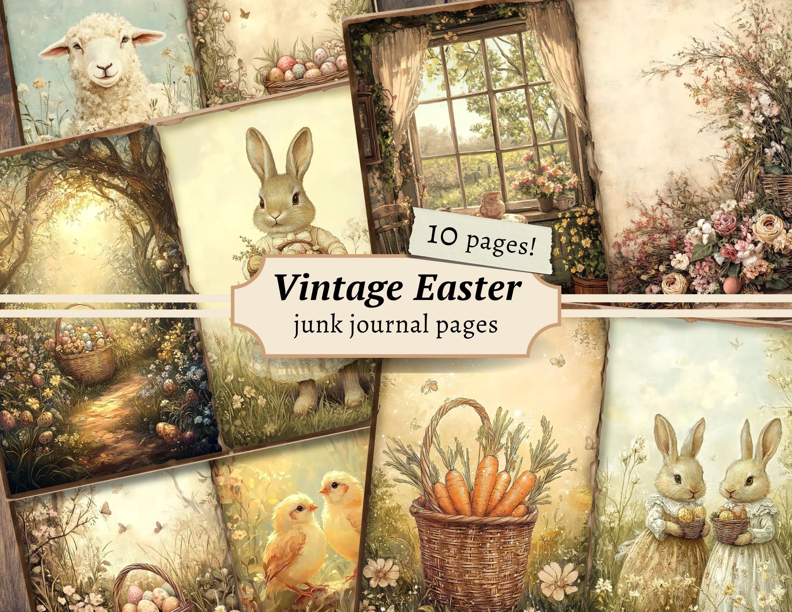 Vintage Easter Junk Journal Pages, Digital Scrapbook, Floral Bunny ...