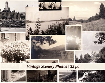Vintage landschapsfoto's | 33x | afdrukbare zwart-witfoto's | digitale oude natuurfoto's | landschapsephemera | junk-dagboekset