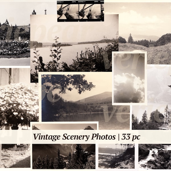 Vintage Scenery Photos | 33x | printable black & white photographs | digital old nature pictures | landscape ephemera | junk journal set