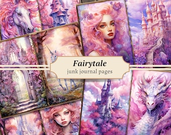 Fairytale Junk Journal Pages, Digital Scrapbook Paper Kit, Fantasy Castle Printable, Enchanted Fairy Collage Sheet, Magical Forest Download