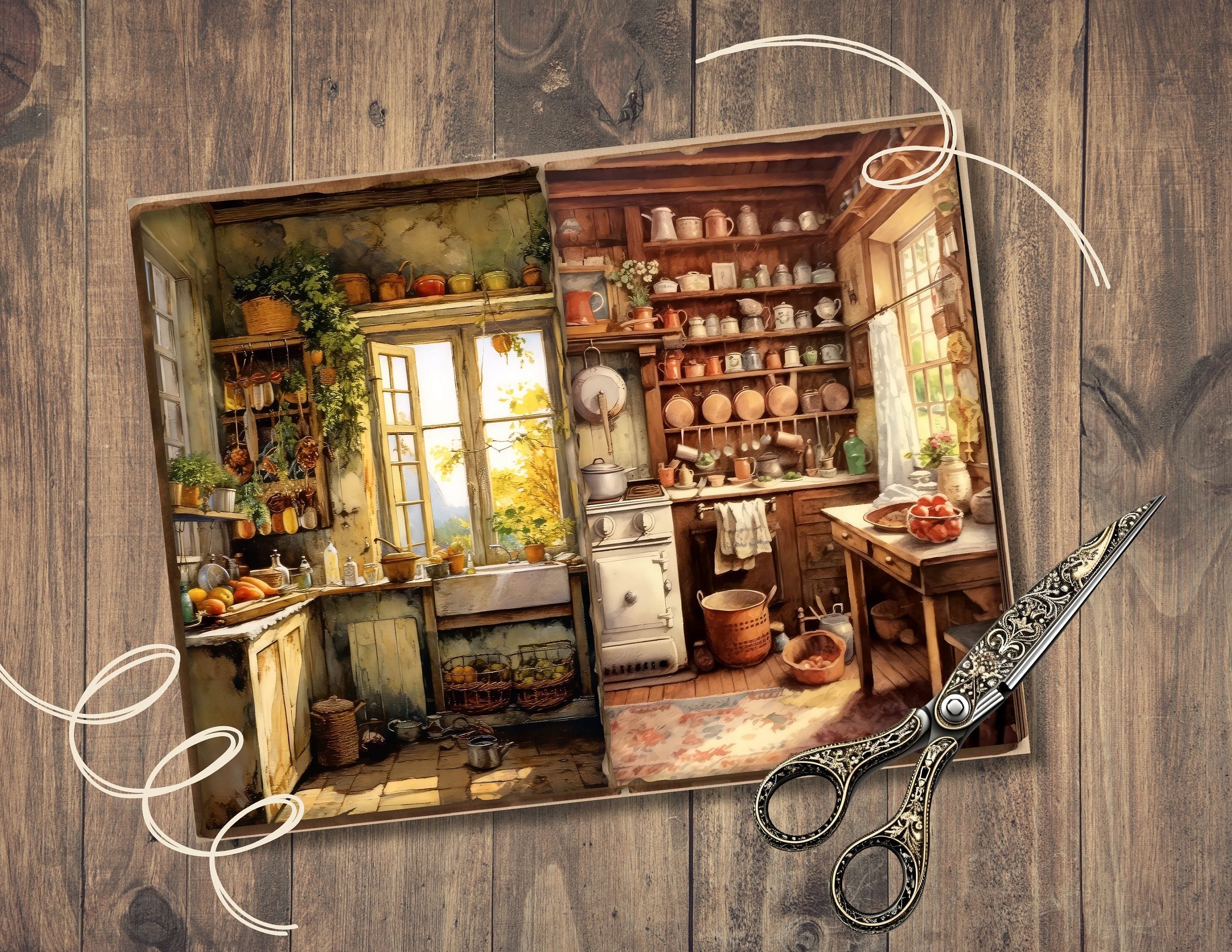 Cozy Kitchen Junk Journal Pages, Digital Scrapbook Paper Kit ...