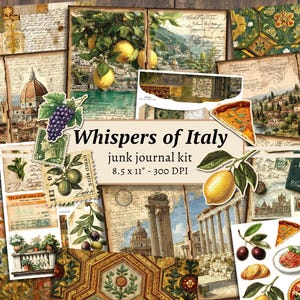 Kit di diario "Whispers of Italy", carta per scrapbooking digitale, stampabile estivo, pagine di viaggio, cartoline vintage effimere, biglietti di Roma