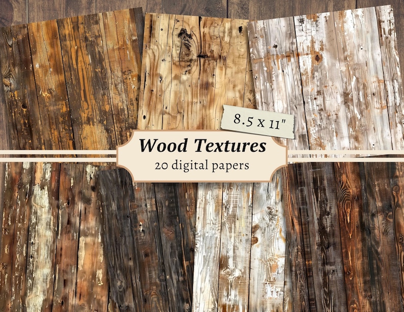 Wood Textures Digital Papers, Scrapbook Kit, Rustic Wooden Grain ...