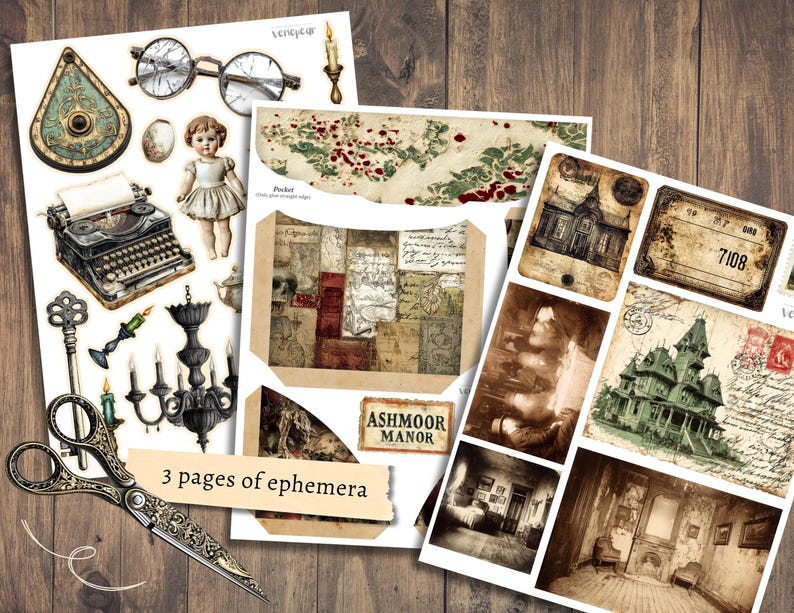 Ashmoor Manor Junk Journal Kit, Digital Gothic Scrapbook Paper, Haunted ...