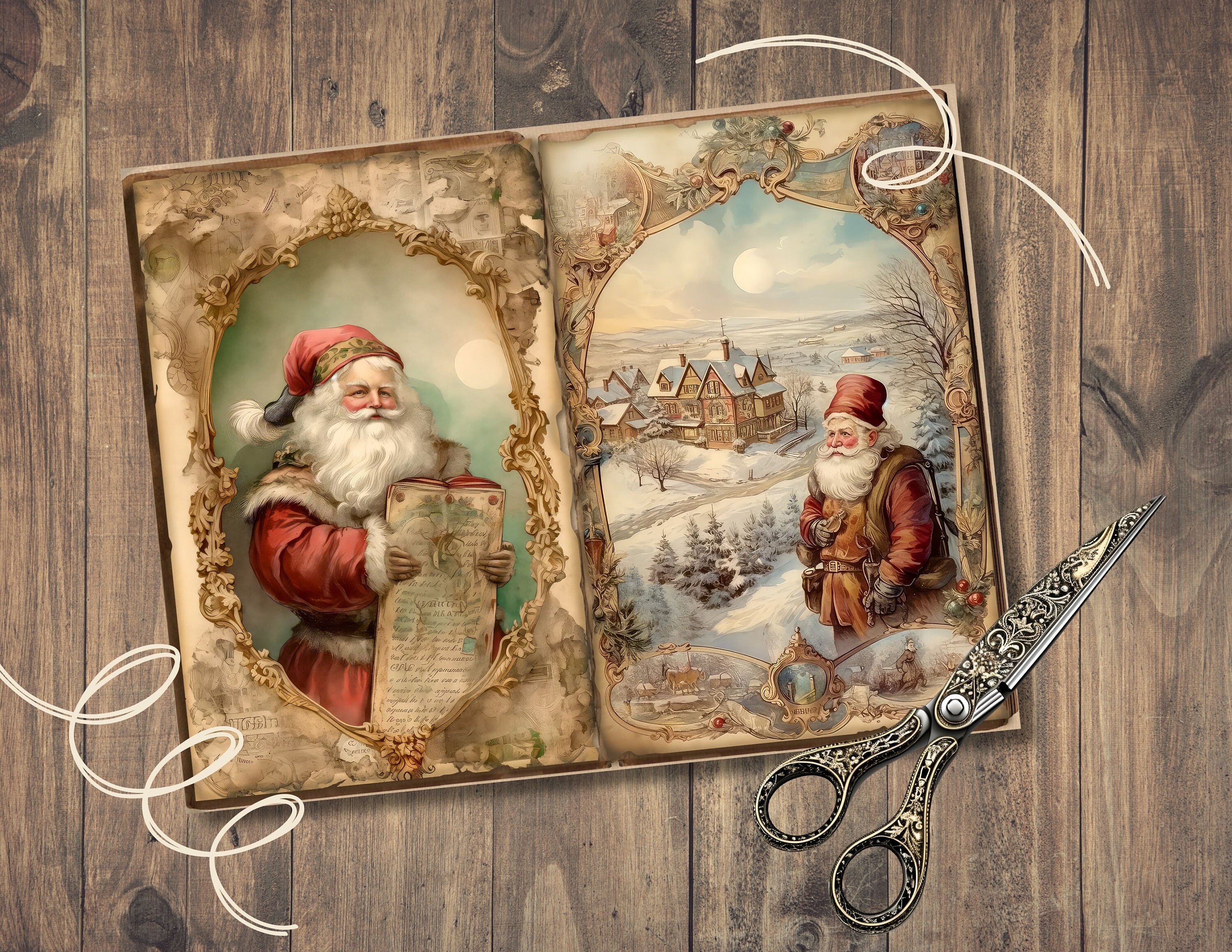 Santa Claus Junk Journal Pages, Digital Scrapbook Paper Kit, Father ...