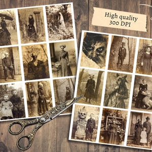 Griezelige foto's, afdrukbare rare ephemera, vintage junkjournal, digitale plakboekkit, griezelig collageblad, grimoire-horror, gotische download afbeelding 3