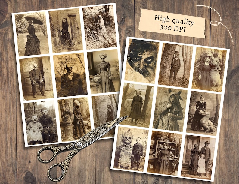 Griezelige foto's, afdrukbare rare ephemera, vintage junkjournal, digitale plakboekkit, griezelig collageblad, grimoire-horror, gotische download afbeelding 3