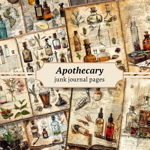 Apotheker ongewenste dagboekpagina's, digitaal plakboek, afdrukbaar mystic Potion, collageblad botanische apotheek, vintage kruiden ephemera
