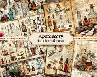 Apothecary Junk Journal Pages, Digital Scrapbook Paper, Mystic Potion Printable, Botanical Pharmacy Collage Sheet, Vintage Herbal Ephemera