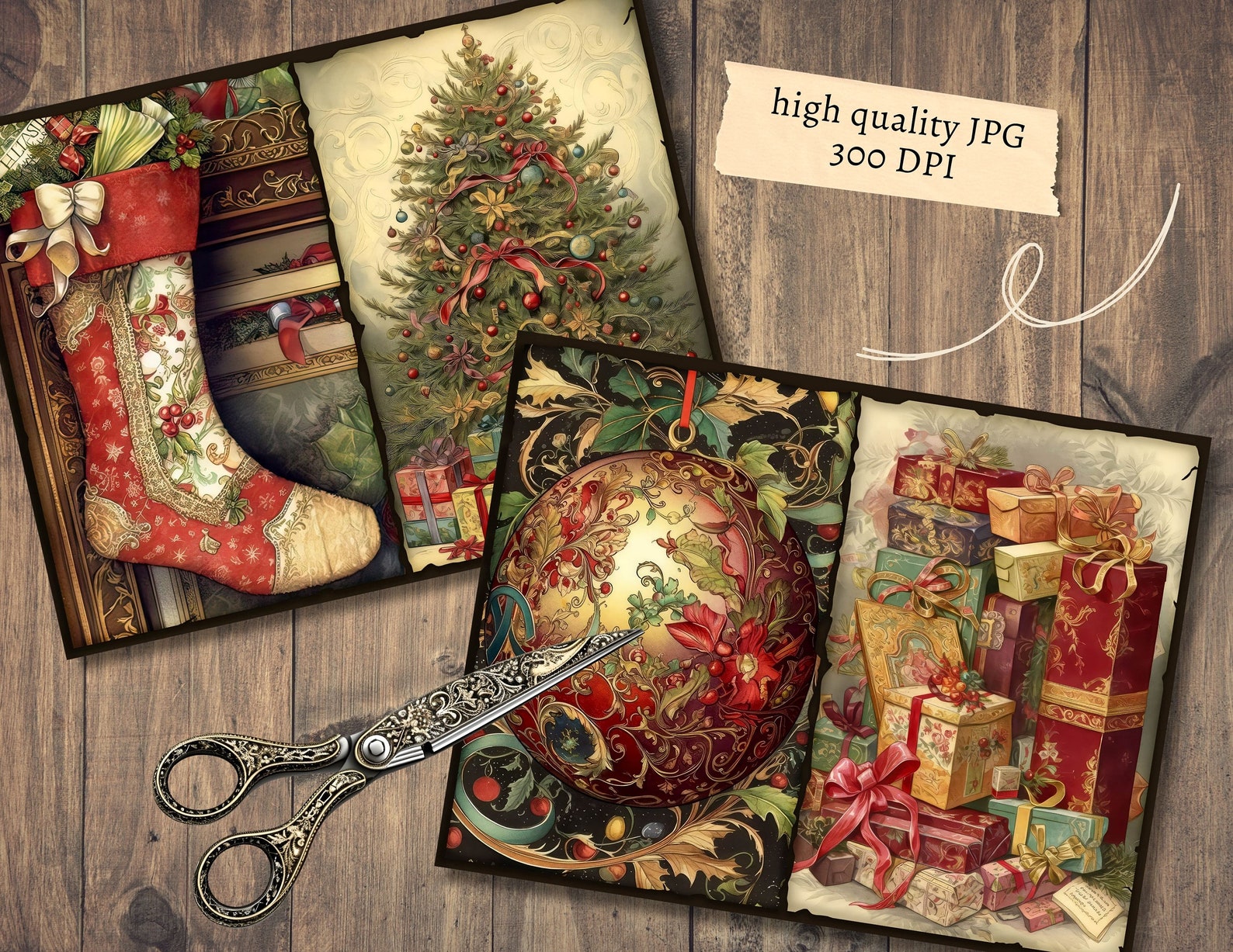 Classic Christmas Junk Journal Pages, Digital Scrapbook Paper Kit ...