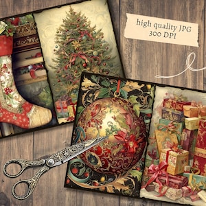 Classic Christmas Junk Journal Pages, Digital Scrapbook Paper Kit ...