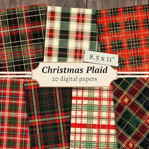 Kerst geruite digitale papers, plakboekkit, afdrukbare kerst tartan, ongewenste dagboekpagina, vakantievel, Buffalo geruite kaarten maken