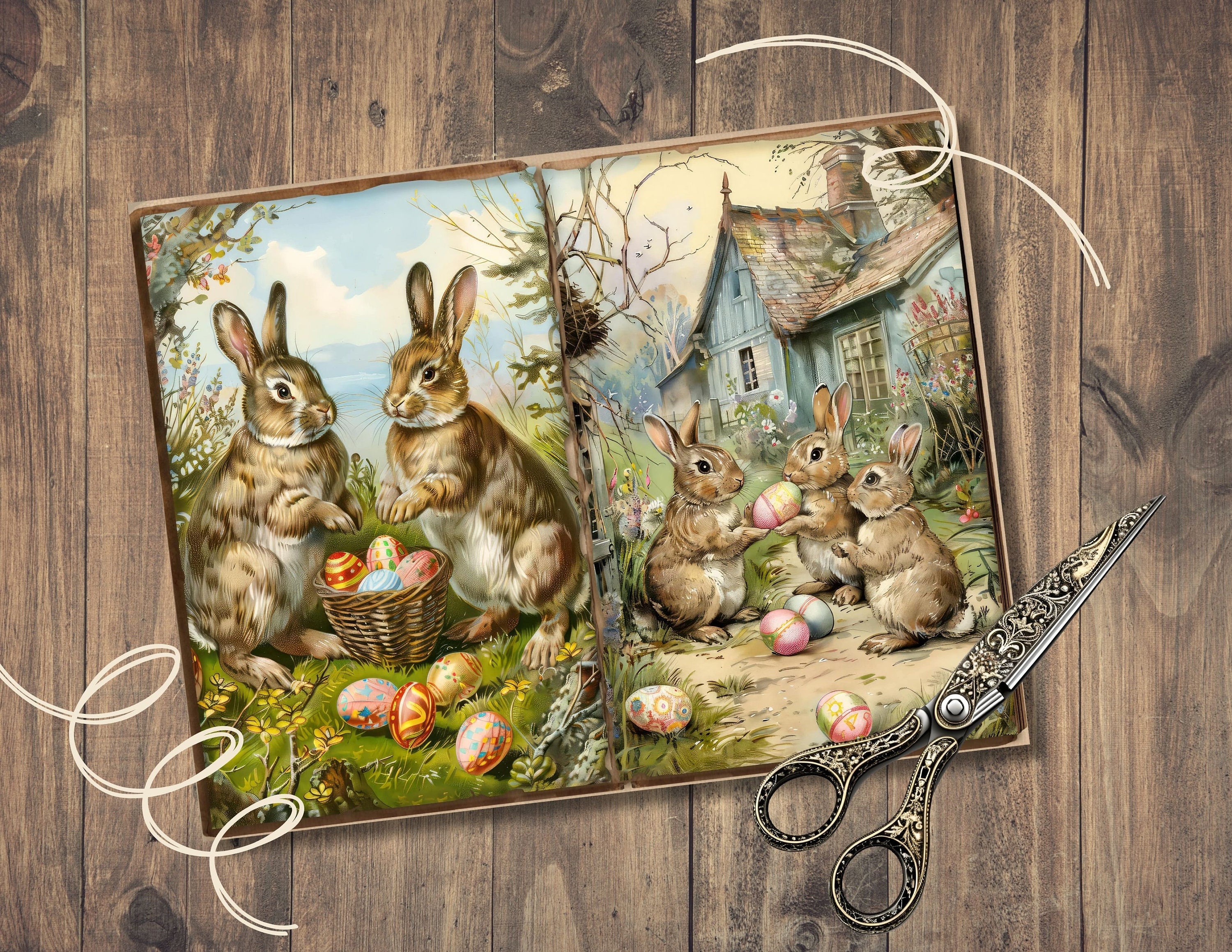 Easter Bunnies Junk Journal Pages, Digital Scrapbook, Floral Paper Kit ...