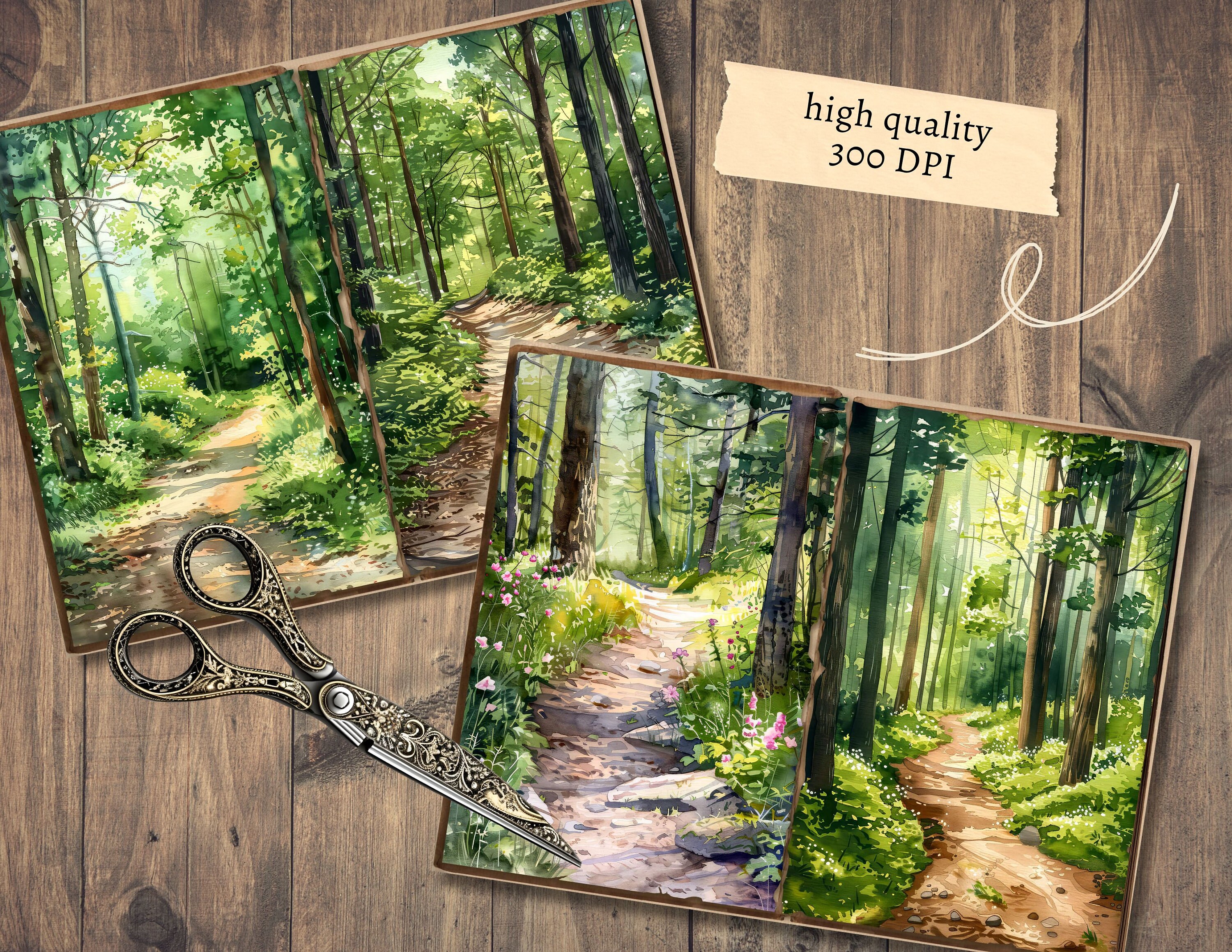 Forest Trail Junk Journal Pages, Digital Scrapbook Paper Kit, Trees ...