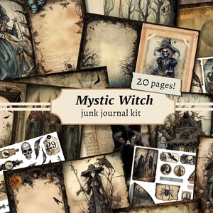 Kit de diario basura de bruja mística, papel digital para álbum de recortes, imprimible de Wicca, hoja de collage gótico, efímera vintage espeluznante, páginas BOS de brujería
