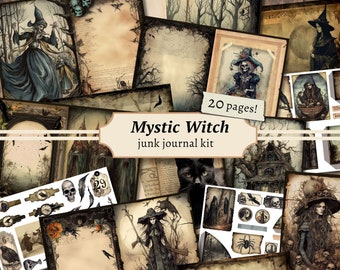 Mystic Witch Junk Journal Kit, Digital Scrapbook Paper, Wicca Printable, Gothic Collage Sheet, Creepy Vintage Ephemera, Witchcraft BOS Pages