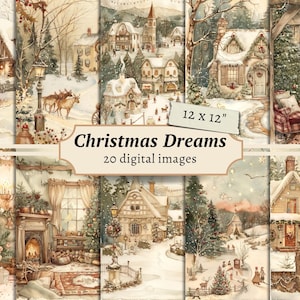 Papiers numériques Rêves de Noël, page de journal indésirable des vacances, kit de scrapbooking vintage, Noël festif à imprimer, fabrication de cartes au pays des merveilles de l'hiver