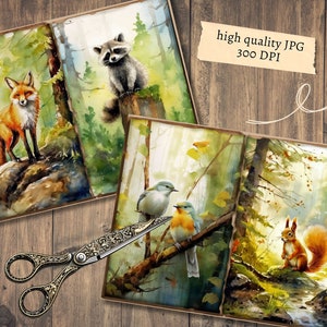 Woodland Animals Junk Journal Pages, Digital Scrapbook Paper Kit ...