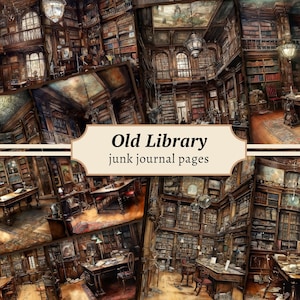 Alte Bibliothek Junk Journal Seiten, digitales Scrapbook Papier, druckbares Collage Sheet, Vintage Ephemera, Antique Buch Download, Dark Academia Kit