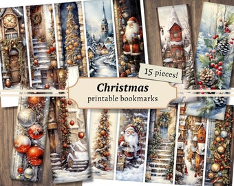 Christmas Printable Bookmarks, Digital Collage Sheet, Scrapbook Paper Kit, Vintage Ephemera Tags, Festive Holiday Label, Santa Junk Journal