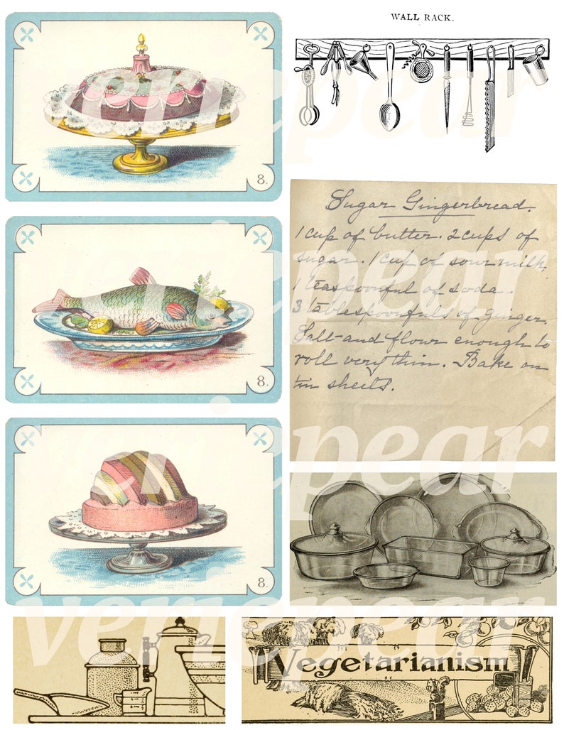 Vintage Cooking Ephemera 50 Pc Old Cookbook Printable Etsy