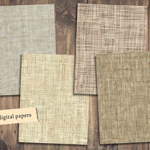 May include: A set of 20 digital papers featuring various textures of burlap and linen. The papers are in shades of beige, brown, and white.