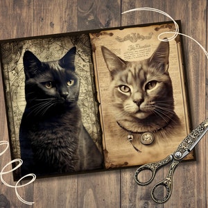 Mystic Cat Junk Journal Pages, Digital Scrapbook Paper Kit, Witchy Printable, Witchcraft Collage Sheet, Vintage Ephemera, Black Cat Download image 4