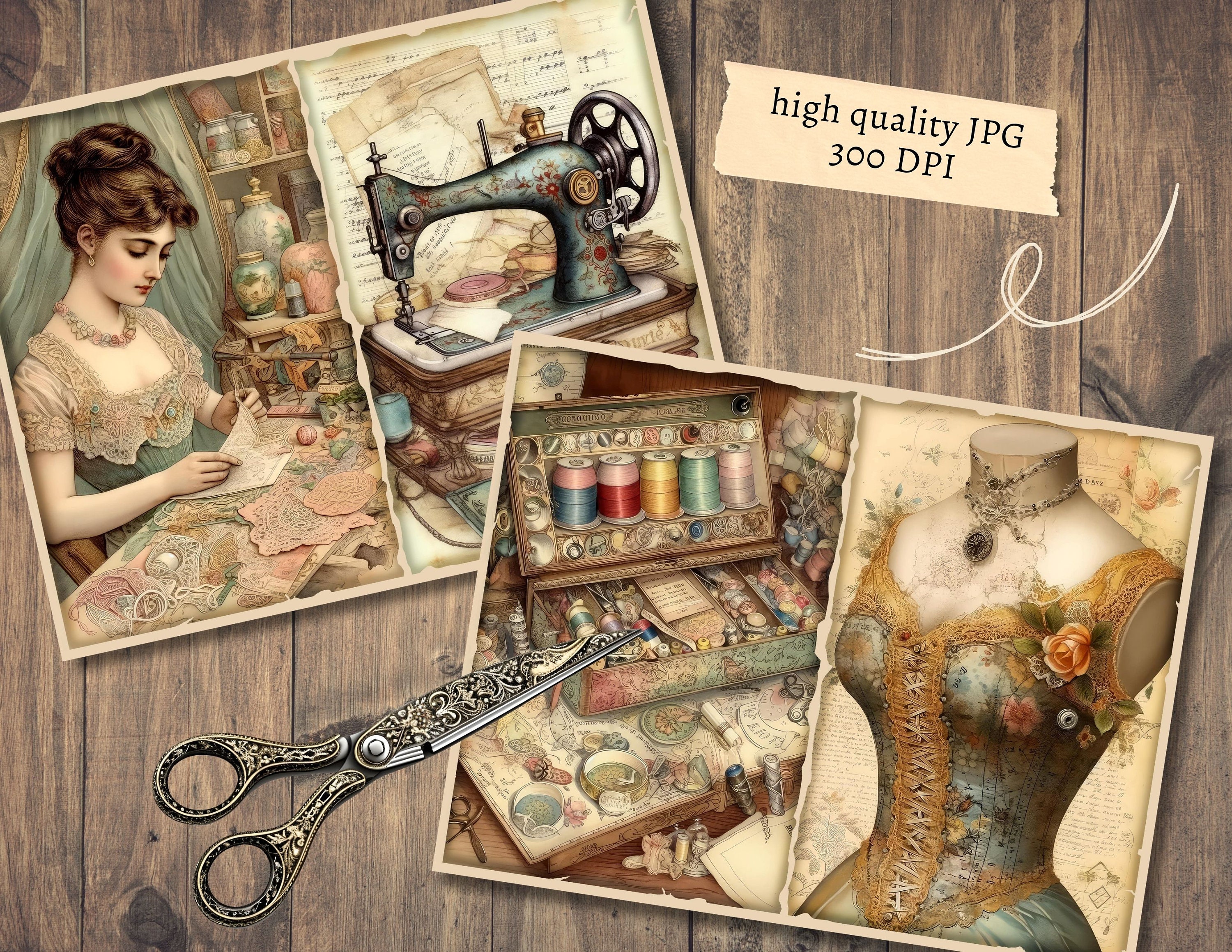 Vintage Sewing Junk Journal Pages, Digital Scrapbook Paper Kit ...