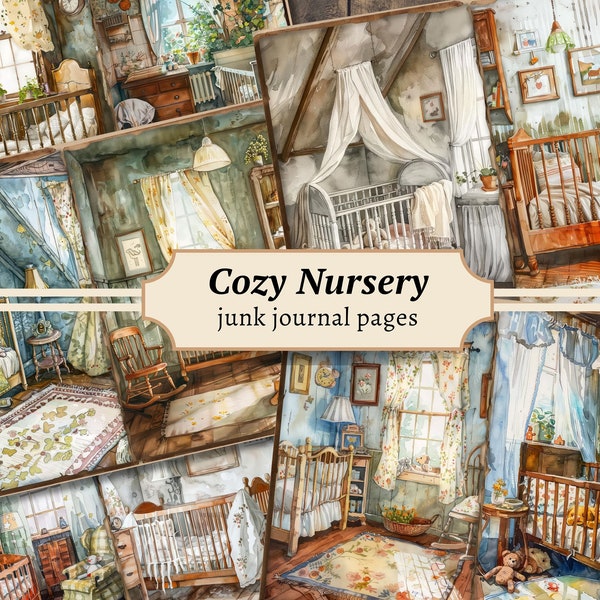 Cozy Nursery Junk Journal Pages, Digital Scrapbook Paper Kit, Newborn Baby Printable, Watercolor ATC, Floral Collage Sheet, Vintage Ephemera