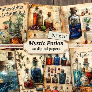 Mystic Potion Digital Papers, Scrapbook Kit, Vintage Ephemera, Junk Journal Pages, Witchy Collage Sheet, Magic Spell Book, Alchemy Printable
