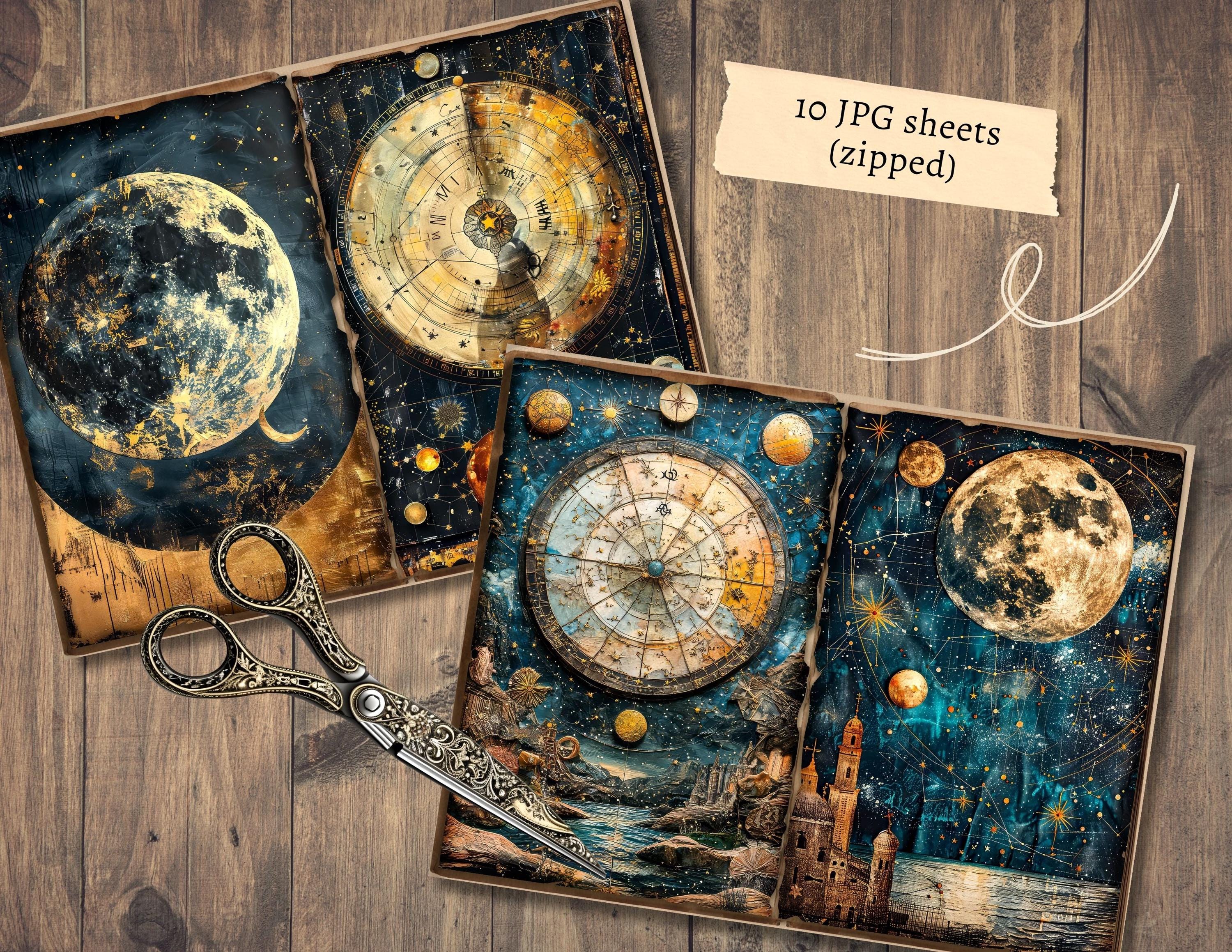 Celestial Junk Journal Pages, Digital Scrapbook, Galaxy Paper Kit ...