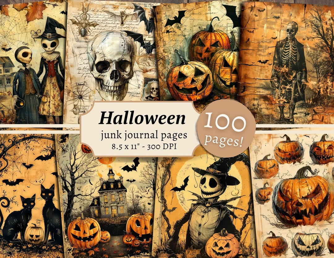 Halloween Junk Journal Pages, Digital Scrapbook Paper, Spooky Gothic ...