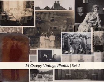 Creepy Vintage Photos | 14x | printable halloween photographs | victorian images | old pictures | digital ephemera | spooky antique photoset