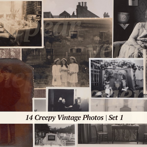 Creepy Vintage Photos | 14x | printable halloween photographs | victorian images | old pictures | digital ephemera | spooky antique photoset