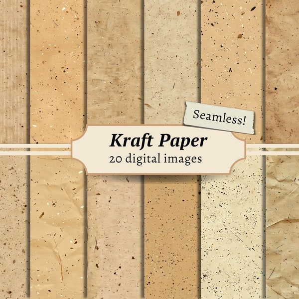 Kraft Paper Seamless Digital, Distressed Scrapbook Background Kit, Speckled Printable, Vintage Journal Patterns, Natural Neutral Textures