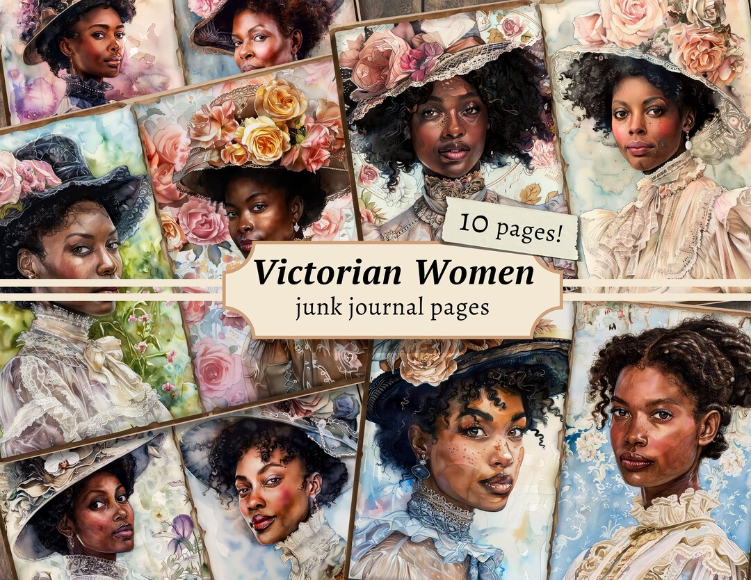 Victorian Black Women Junk Journal Pages, Digital Scrapbook Paper Kit ...