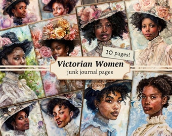 Victorian Black Women Junk Journal Pages, Digital Scrapbook Paper Kit, African American Printable, Vintage Collage Sheet, Ephemera Download