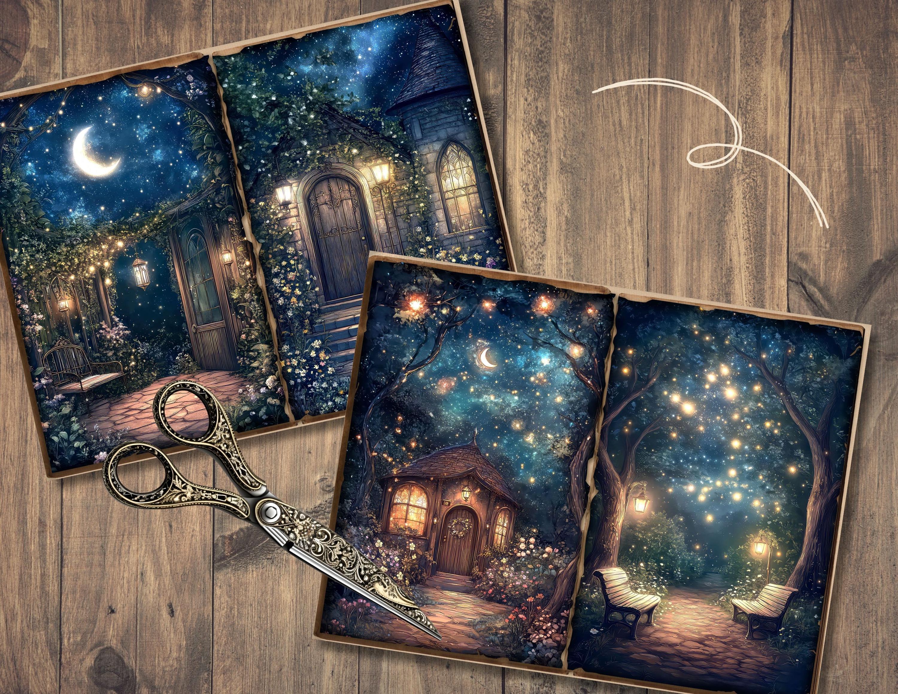 Midnight Garden Junk Journal Pages, Digital Scrapbook, Starry Sky Paper ...