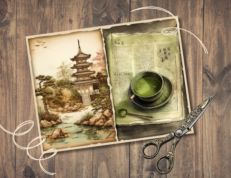 Vintage Japan Junk Journal Pages, Digital Scrapbook Paper Kit, Japanese Ephemera, Printable Collage Sheet, Asian Background, Oriental Prints zdjęcie 4