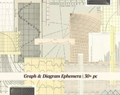 Vintage Graph & Diagram Ephemera | 30+ pc | printable junk journal supply, digital journaling charts, collage sheet numbers, scrapbook paper