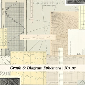 Vintage grafiek en diagram kortstondig | 30+ stuks | afdrukbare voorraad junkjournals, digitale dagboekgrafieken, collagebladnummers, plakboekpapier