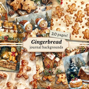 Achtergronden Gingerbread Man, ongewenste dagboekpagina's, digitaal plakboek, kerst afdrukbaar, collageblad feestdagen, vintage ephemera kit