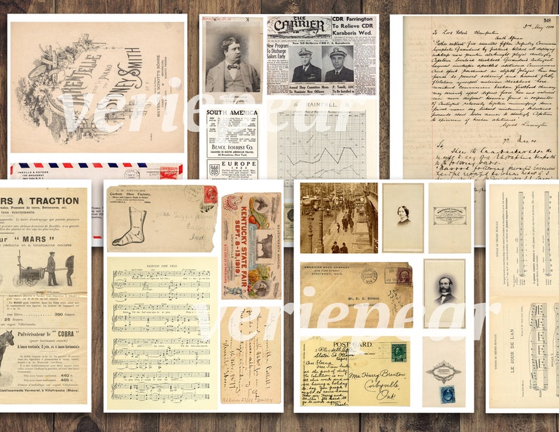 Vintage Junk Journal Ephemera Pack 50 Seiten ausdruckbare Collage Vorlage, digitales Scrapbook Kit, Ledger Seiten, Postkarten, handgeschriebene Briefe Bild 2