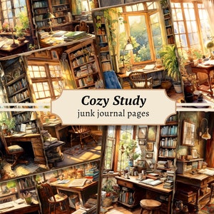 Accoglienti pagine di diario spazzatura per lo studio, kit di carta per album digitale, angolo di lettura stampabile, foglio di collage di libri vintage, download di effimeri accademici