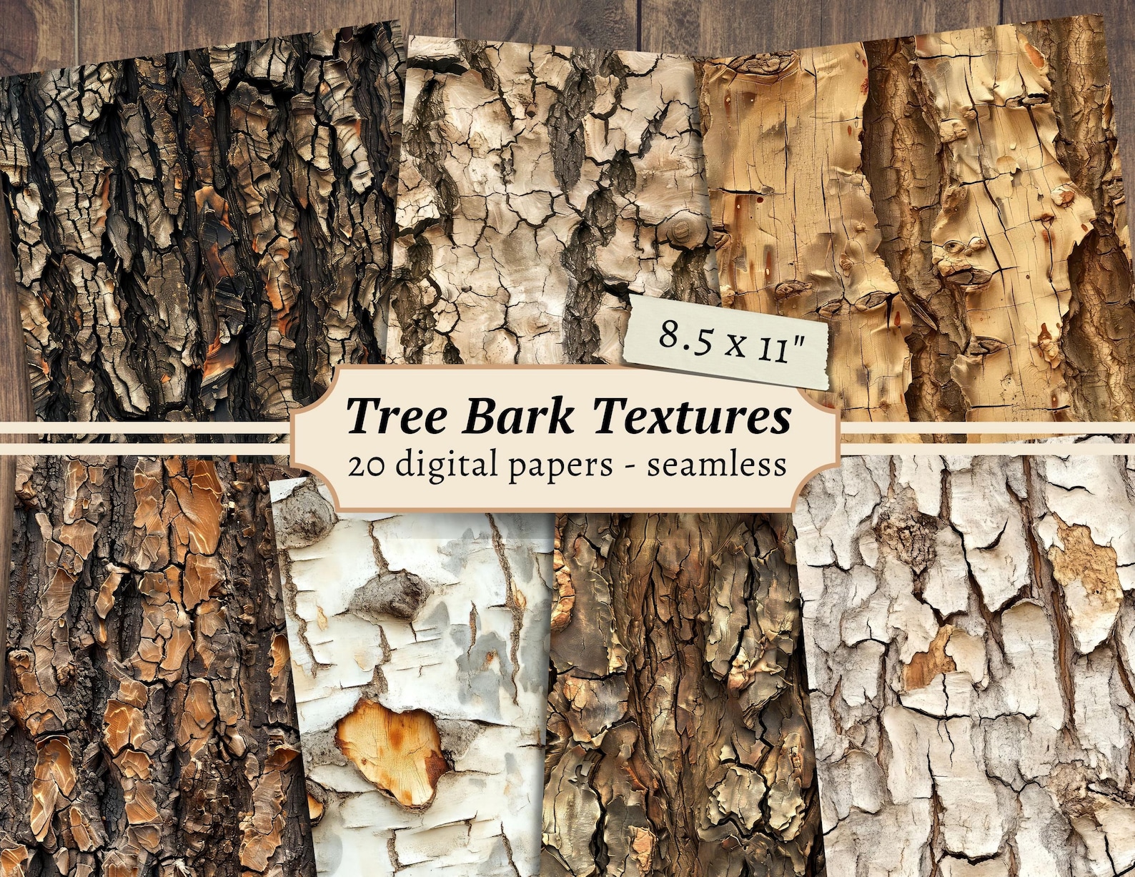 Page Backing Tree Bark Textures Digital Papers, Scrapbook Kit, Rustic Wooden ...