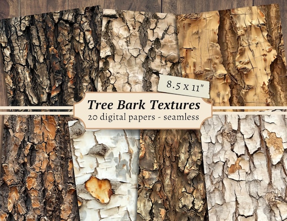 Tree Bark Textures Digital Papers, Scrapbook Kit, Rustic Wooden Printable, Collage Sheet, Junk Journal Page, Backing Paper, Wood Background